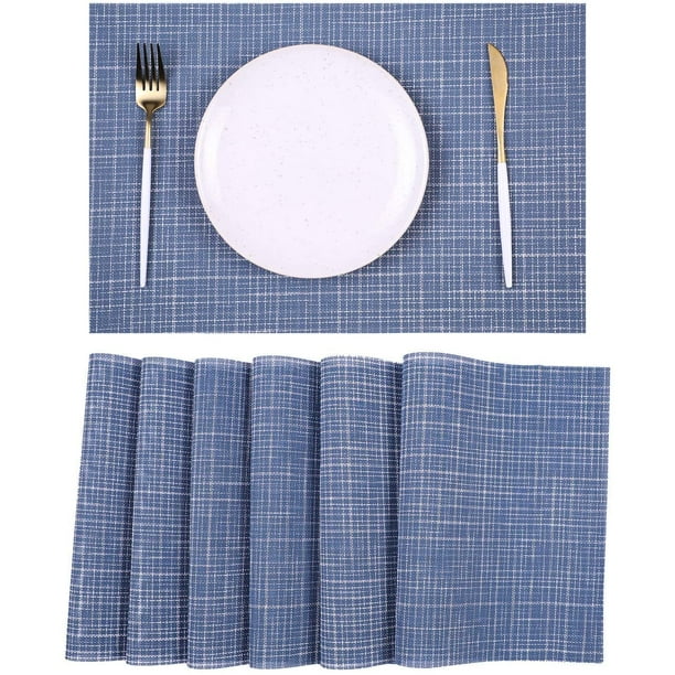 Stain Scratch Anti-Skid Woven Washable Outdoor Placemat 6 pcs Placemats for Dining Tablemats Wipeable Heat Resistant Kitchen Table Mats Set of 6 